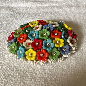 Beaded Floral Brooch 🌺 Vintage and Very Unique Hand Made Colorful Pin